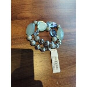 Charming Charlie's New Seafoam Green Silver Glitter Stretch Bracelets Set of 2